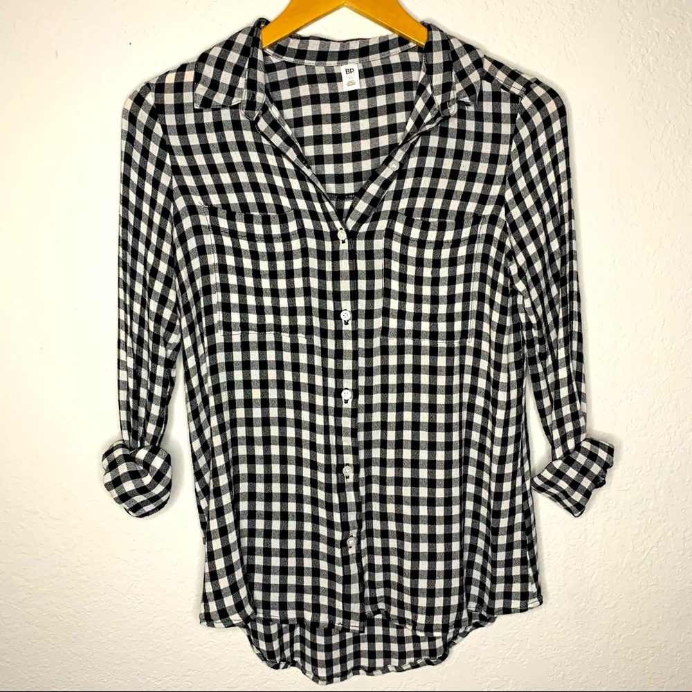 BP Nordstrom Button Up Gingham Plaid Top